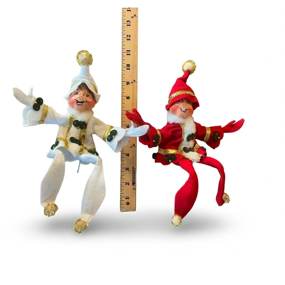 Annalee 2008 Red & White Elegant Ell Shelf Sitters Pair- Christmas Holiday